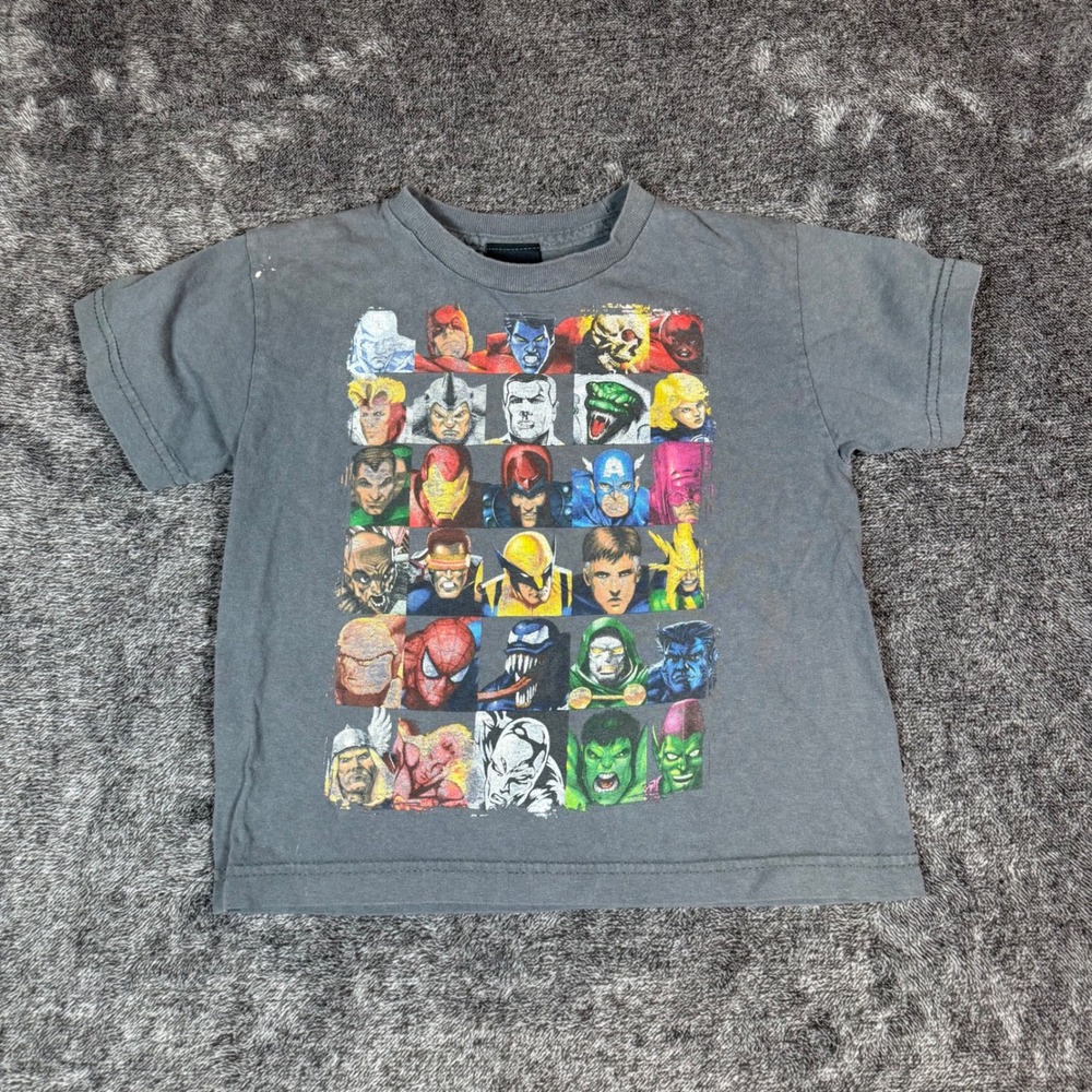 Marvel Mad Engine Kids T-Shirt Gray Superhero Grid Graphic Spider-Man Size 5/6